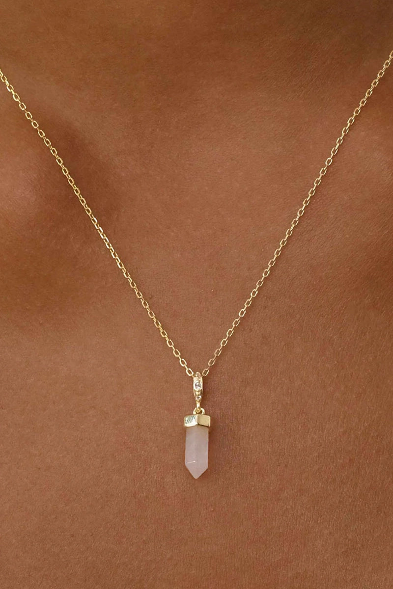 Chain with Intention of Love Rose Quartz Pendant - Silver