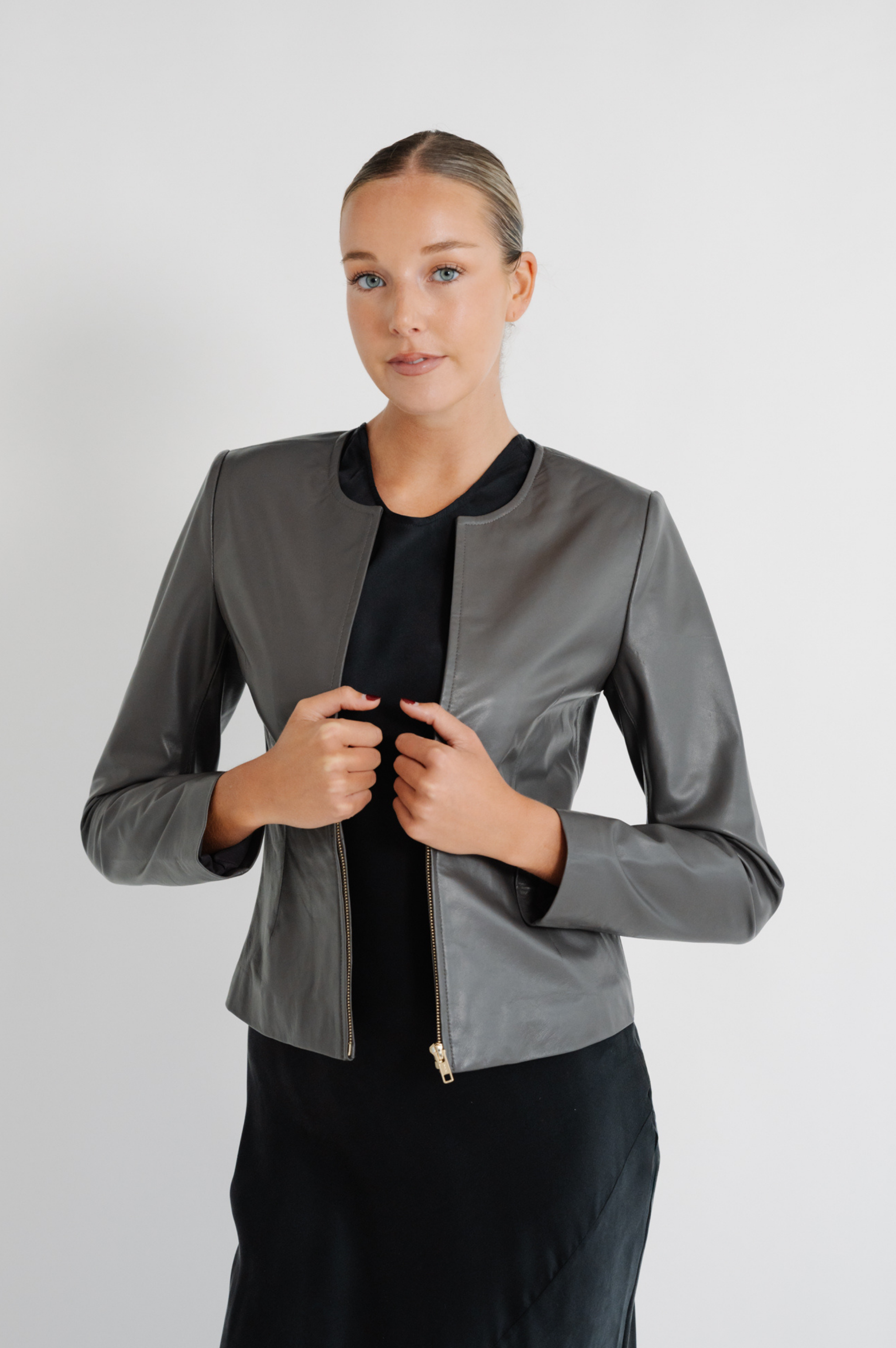 Monaco Leather Jacket | Brown Grey