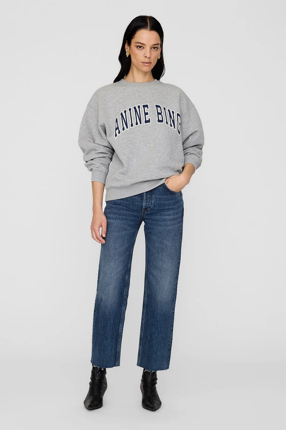 Spencer Sweatshirt Anine Bing | Medium Heather Grey With Navy