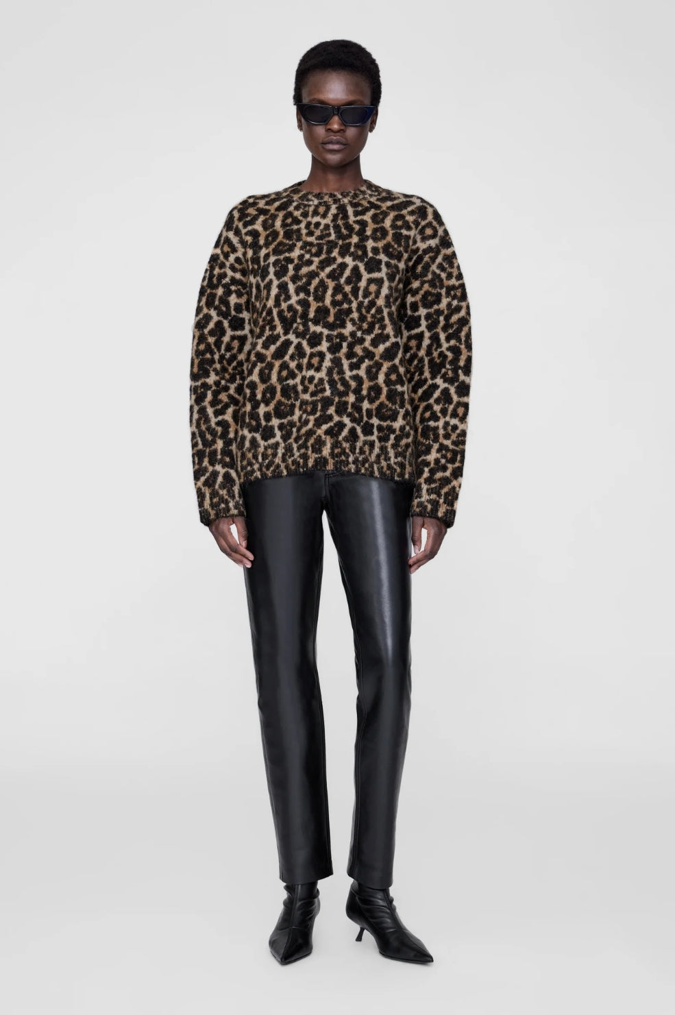 Sydney Crew Sweater | Black and Brown Leopard