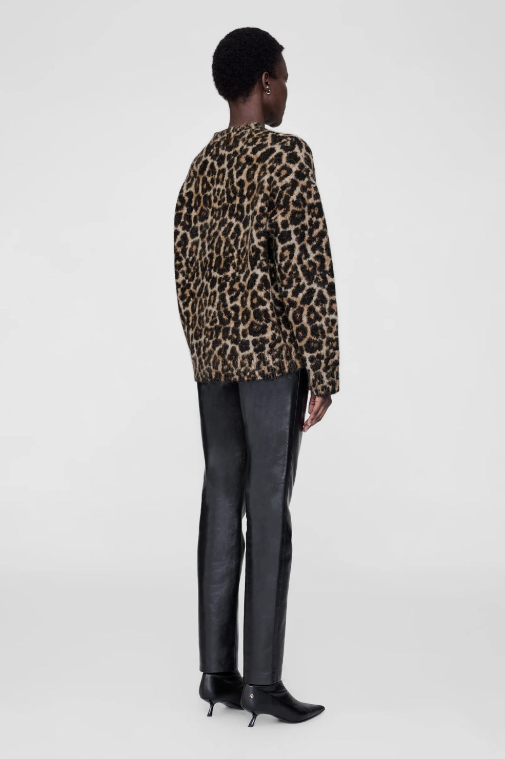 Sydney Crew Sweater | Black and Brown Leopard
