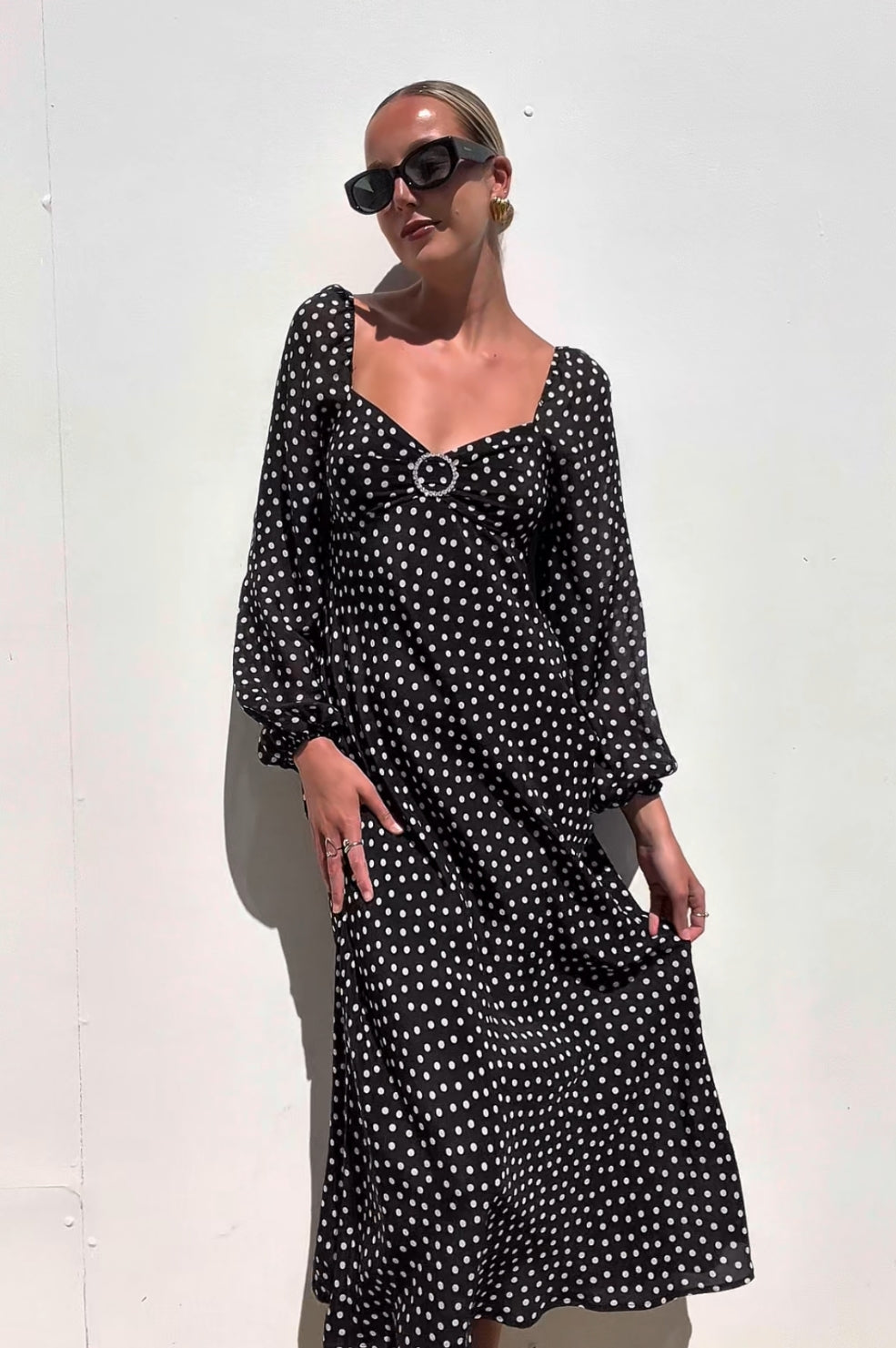 Rixo | L/S Polka Dot Dress With Buckle | AU 6