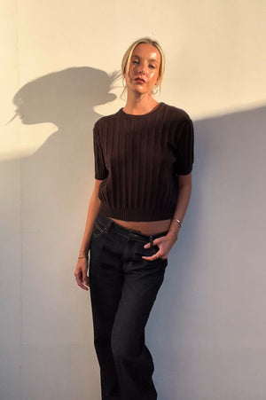 Khaite | Chocolate Ribbed S/S Sweater | AU 8