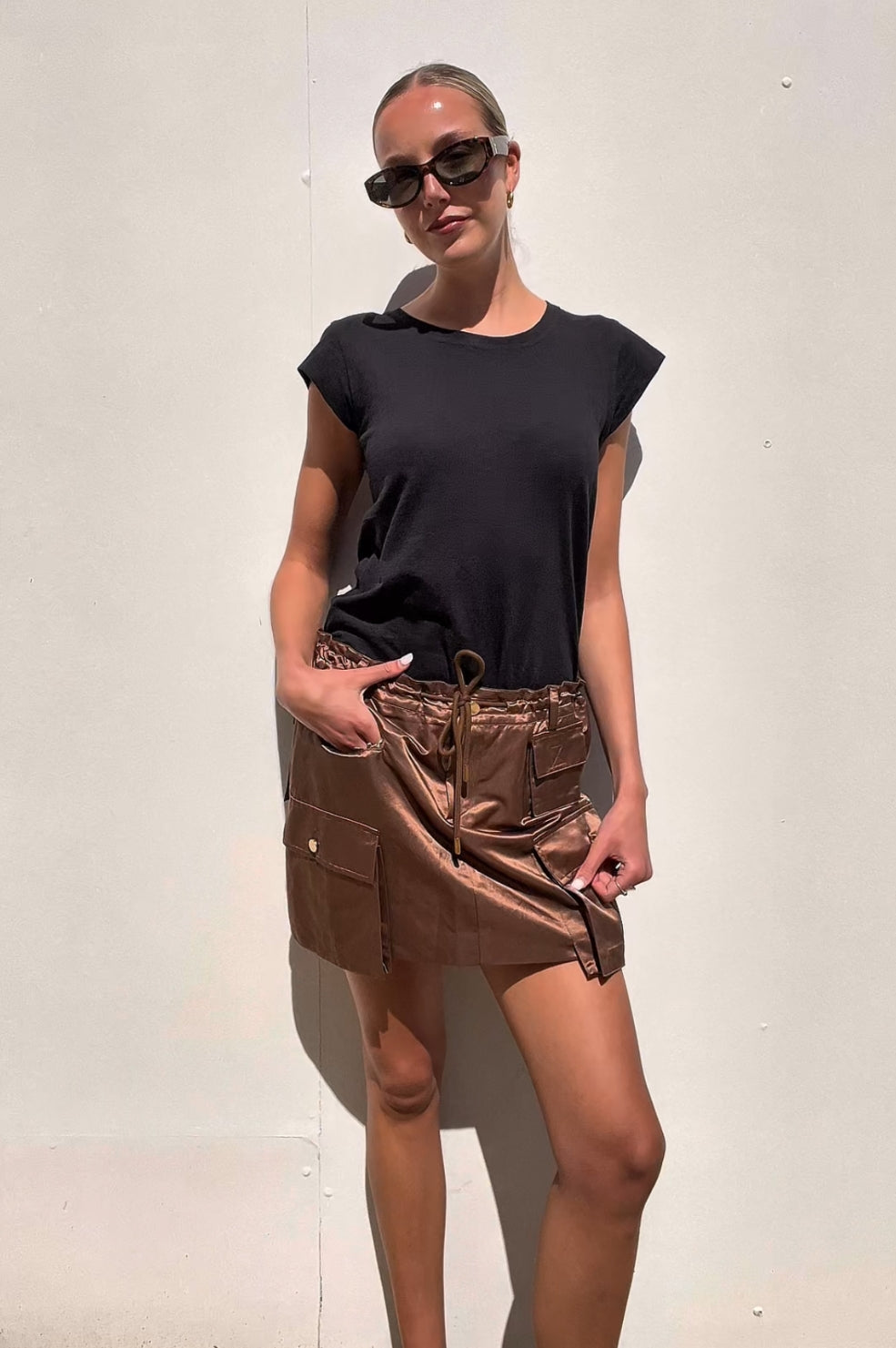 Cynthia Rowley | Satin Cargo Mini Skirt | 14