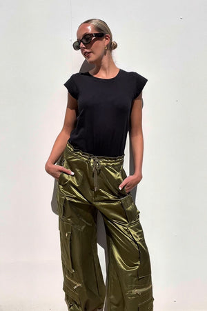 Cynthia Rowley | Satin Cargo Pants Olive | AU 12