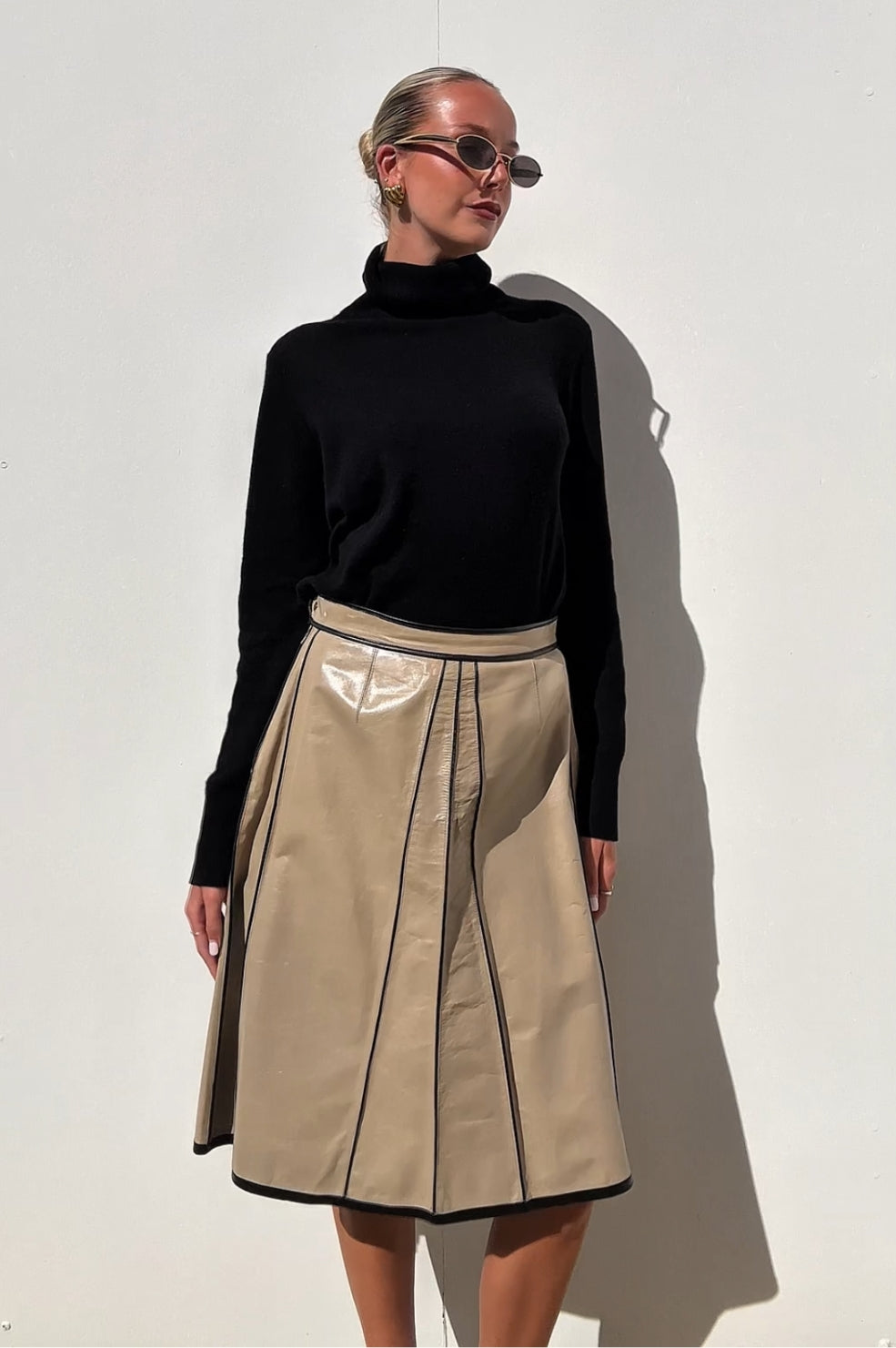 X Fendi | Leather Midi Flare Skirt | AU 12