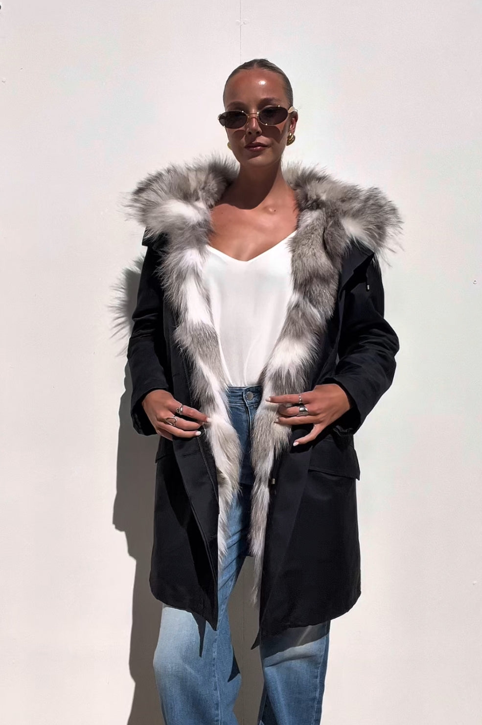 Yves Salomon | Long Iconic Cotton + Fur Parka Black | AU 6