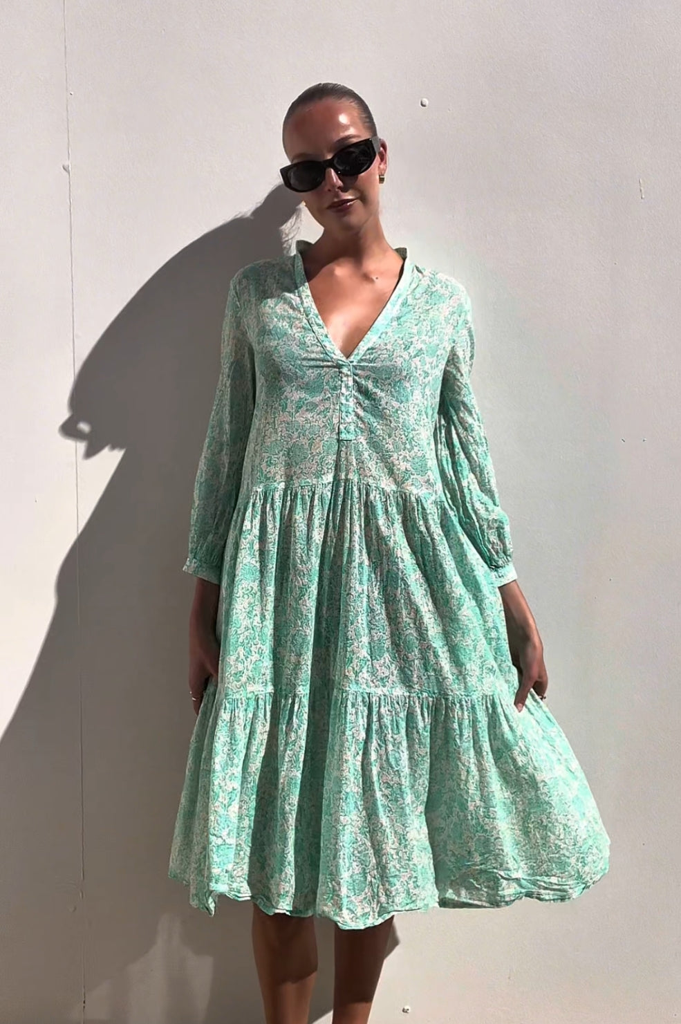 Scanlan Theodore | Aqua Batik Cotton Voile L/S Dress | AU 6