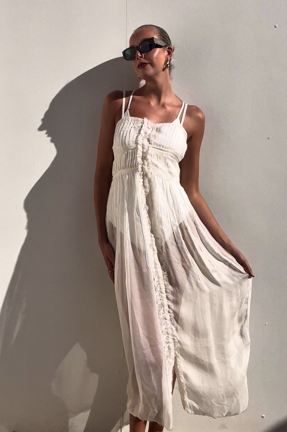 SIR | White Sheer Midi Dress | AU 8
