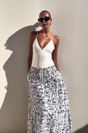 SIR | Navy/ White Palm Drawstring Skirt | AU 8