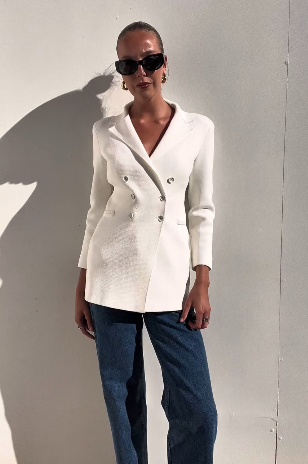 Scanlan Theodore | Crepe Knit White Tailored Blazer | AU 6