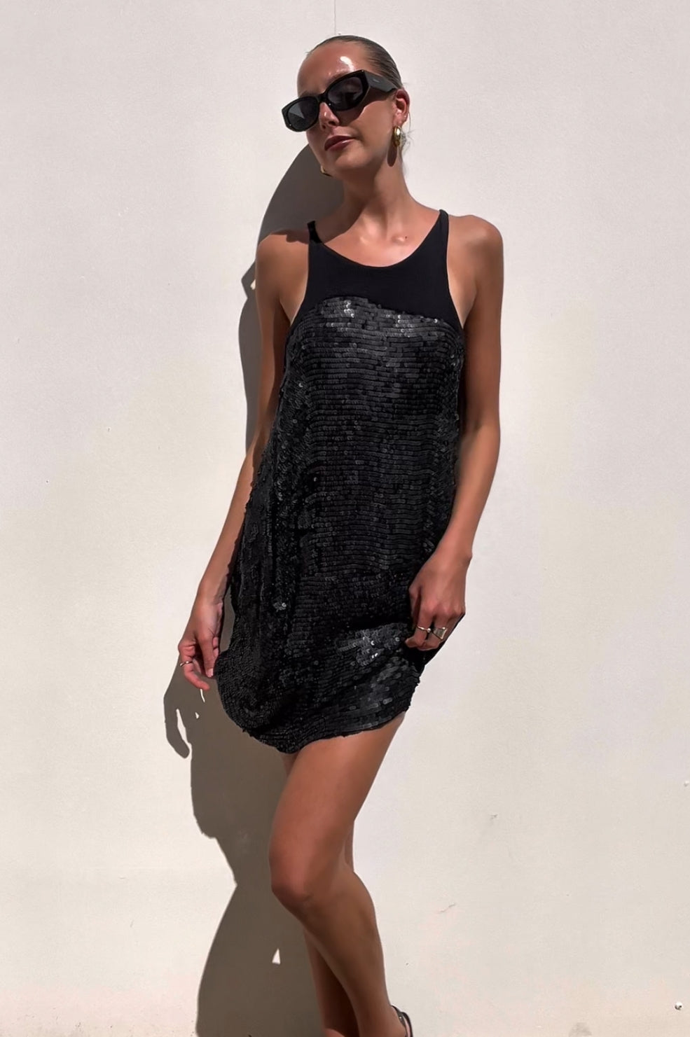 Transit | Black Silk Sequin Dress | AU 10