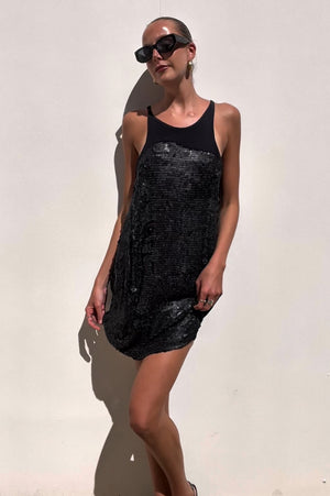 Transit | Black Silk Sequin Dress | AU 10
