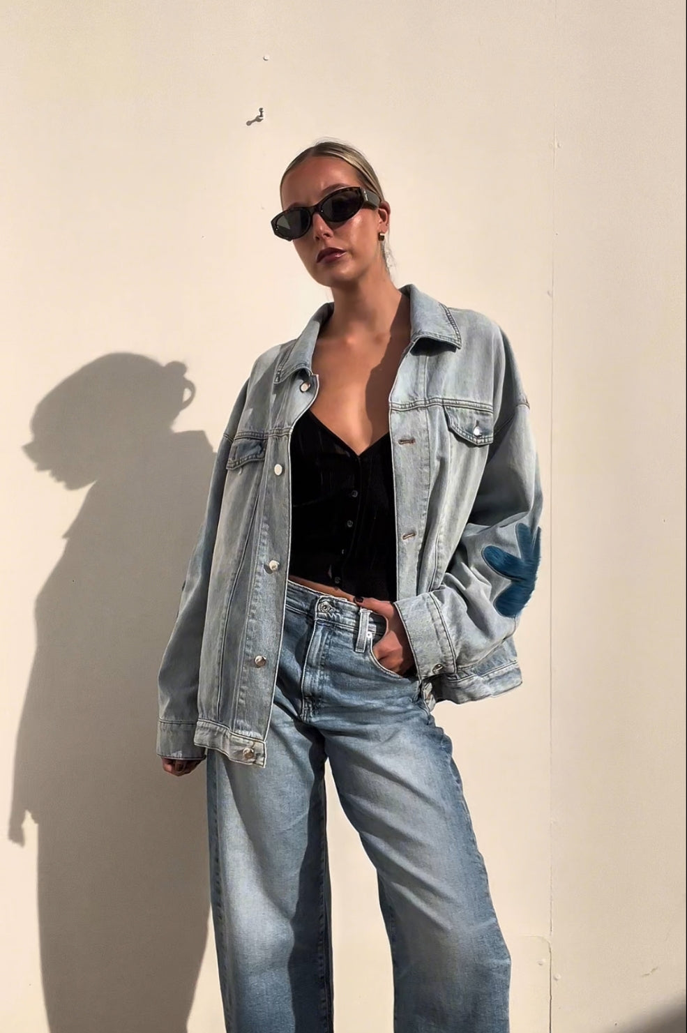 Marni | Floral Elbow Patch Oversized Denim Jacket | AU 8