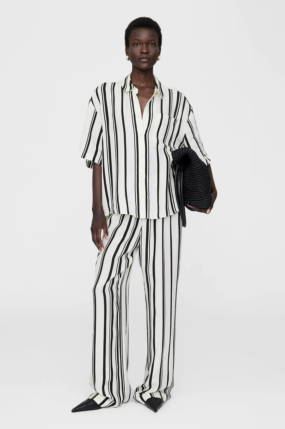 Coco Shirt | Ivory and Black Monogram Stripe