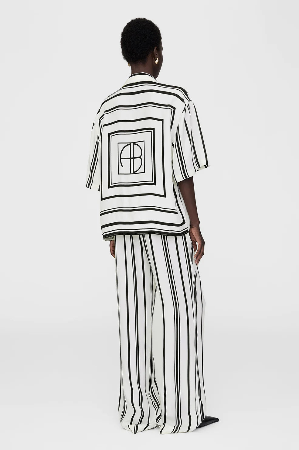 Coco Shirt | Ivory and Black Monogram Stripe