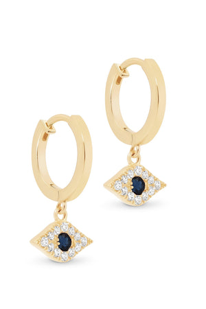 14k Solid Gold Evil Eye Hoops