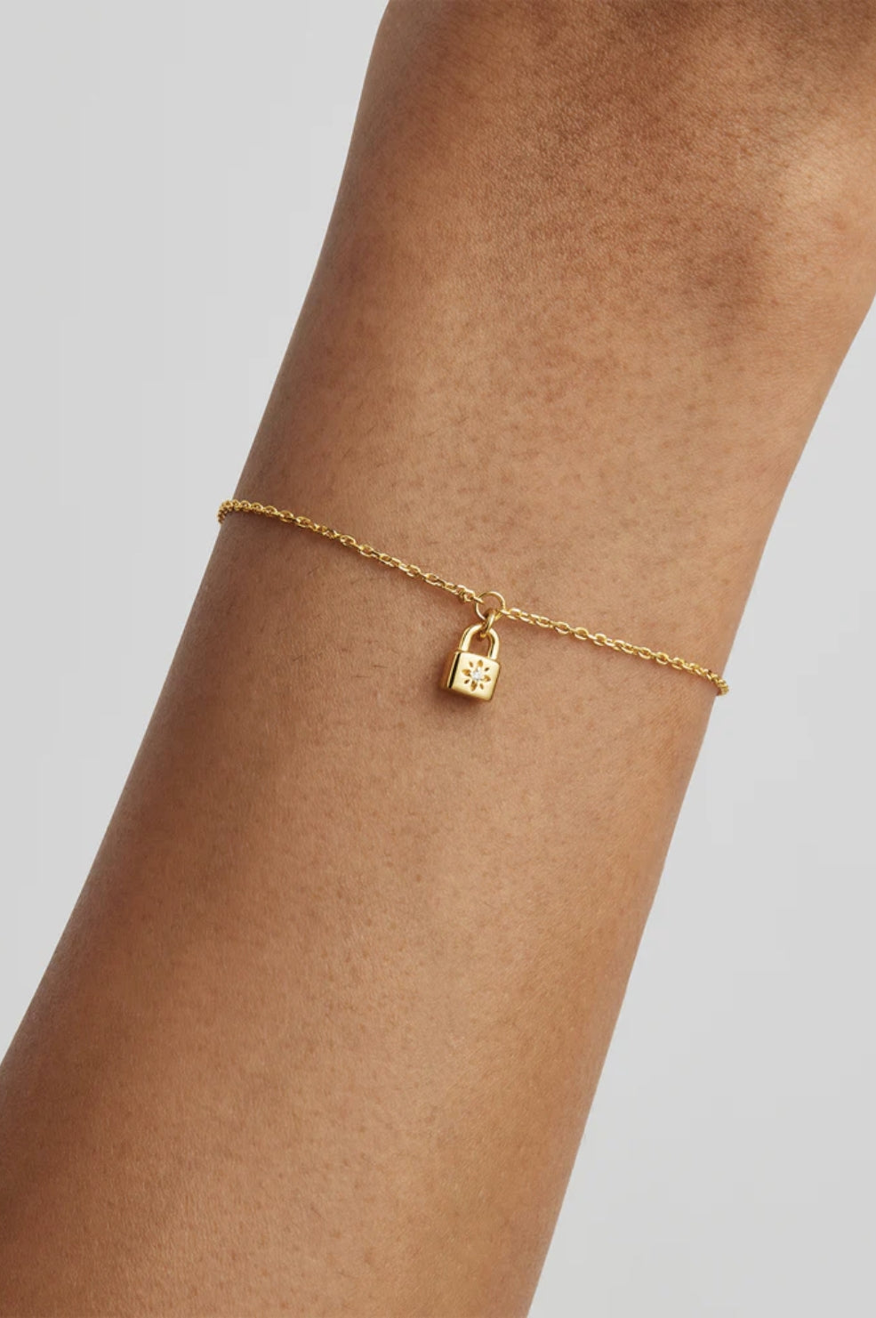 Crystal Lotus Padlock Bracelet | Gold