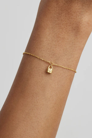 Crystal Lotus Padlock Bracelet | Gold