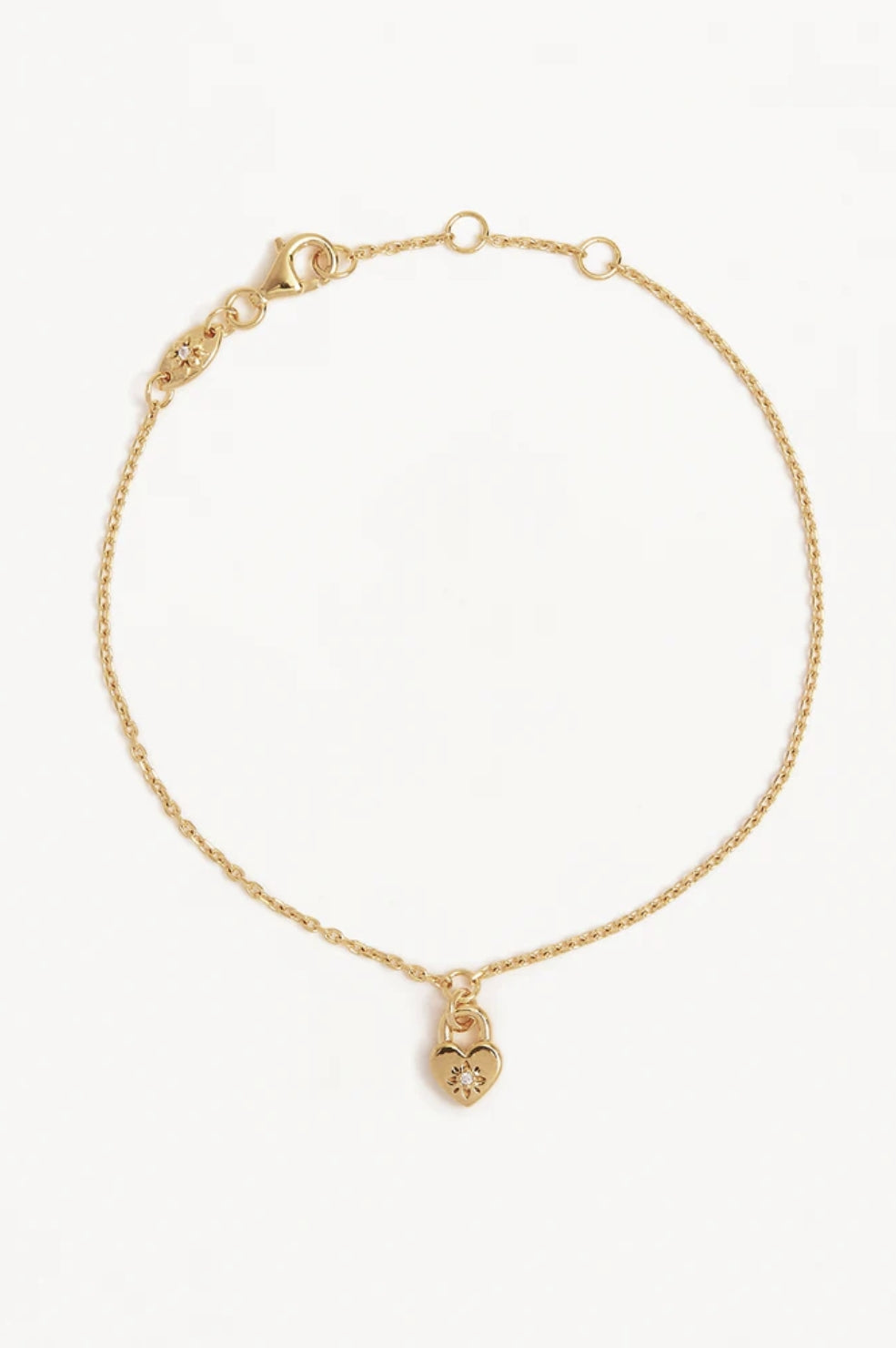 Crystal Lotus Heart Padlock Bracelet | Gold