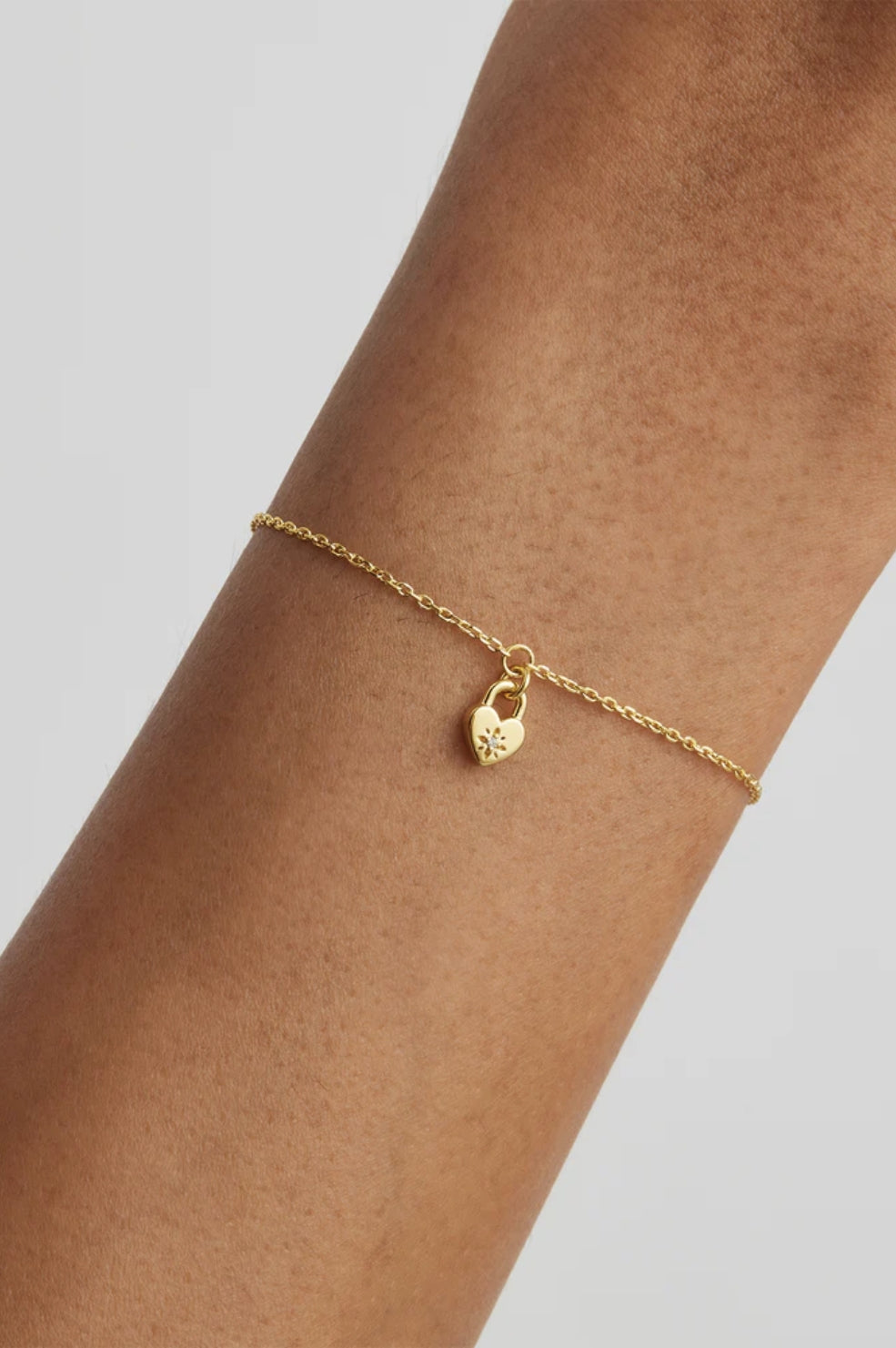 Crystal Lotus Heart Padlock Bracelet | Gold