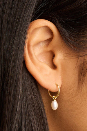 Live in Peace Pearl Hoop Earrings | Gold