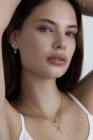 Crystal Lotus Heart Padlock Stud Earrings | Gold