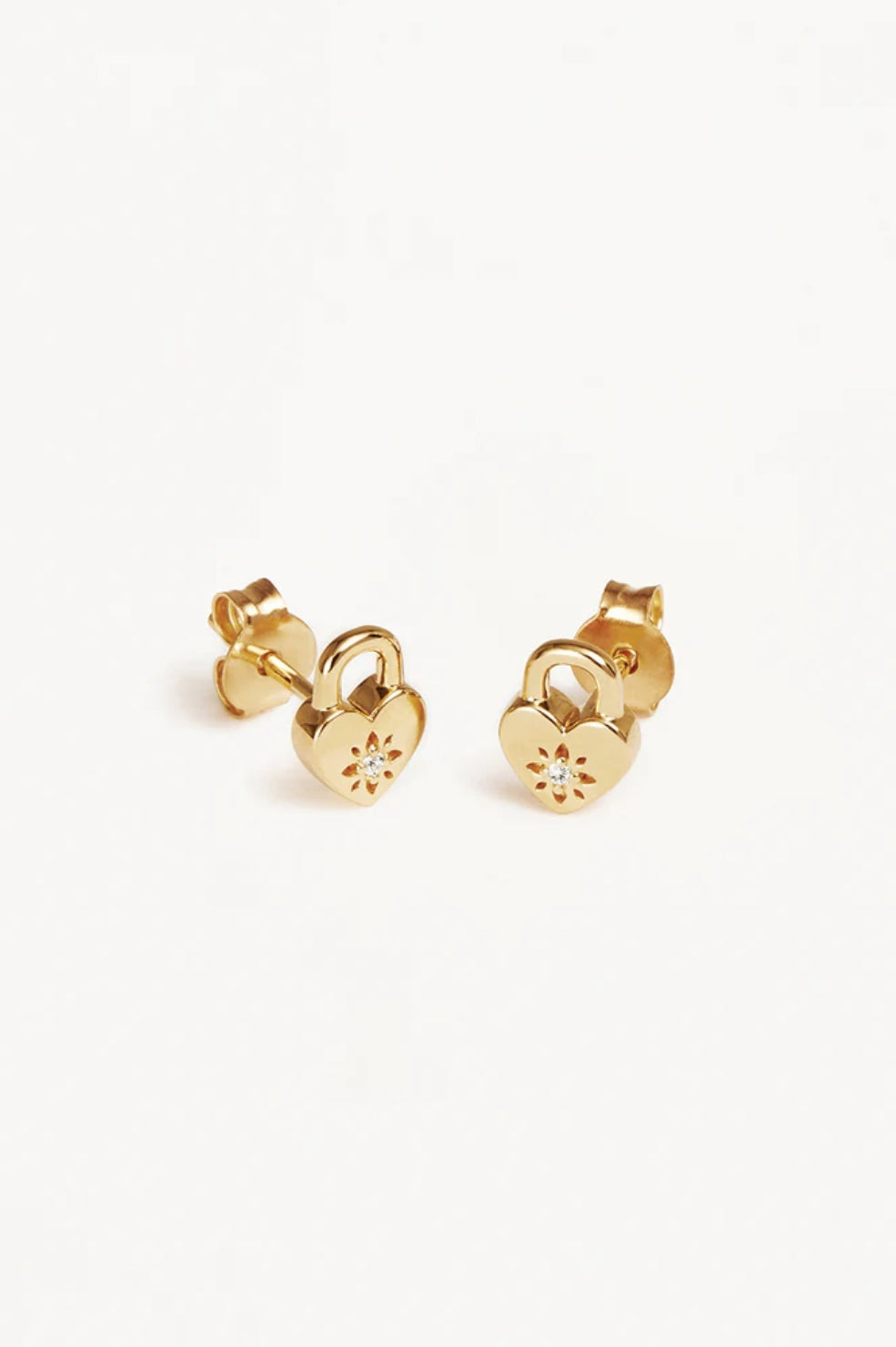 Crystal Lotus Heart Padlock Stud Earrings | Gold