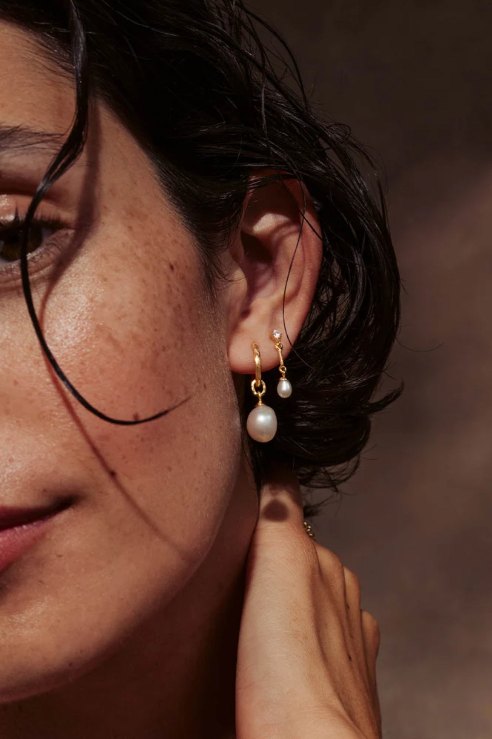 Embrace Stillness Pearl Hoops | Gold