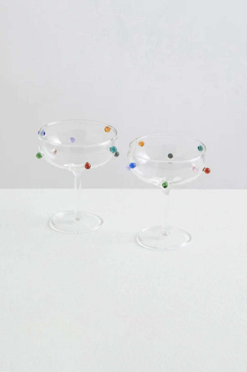 2 x Pomponette Champagne Coupes | Clear & Multi