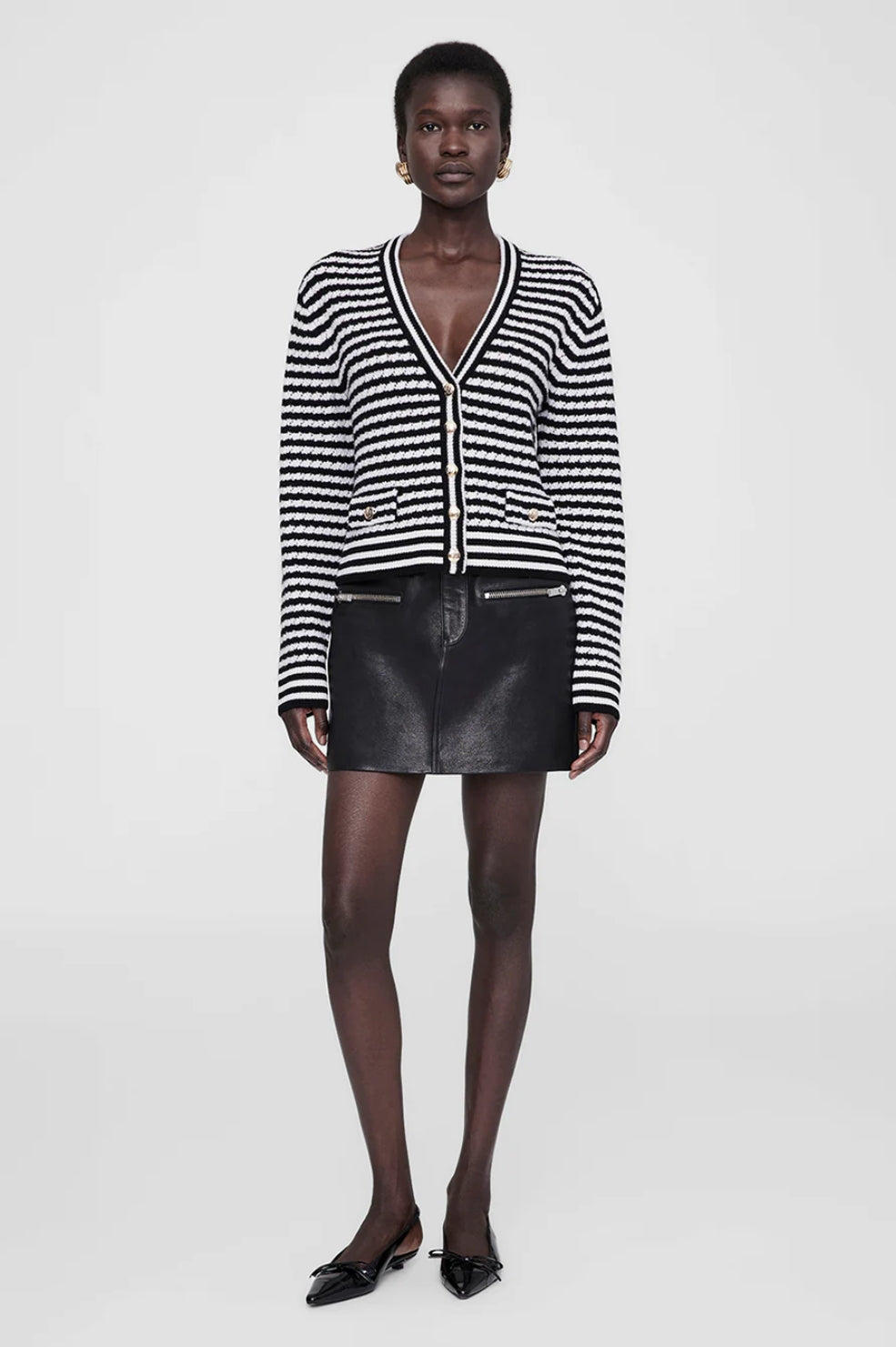 Gwen Cardigan | Black and Ivory Stripe