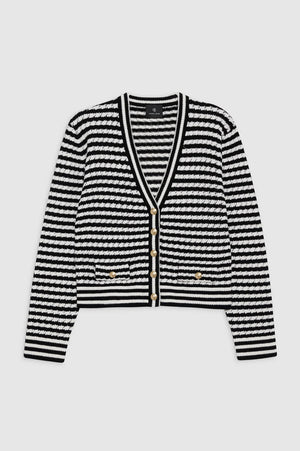 Gwen Cardigan | Black and Ivory Stripe