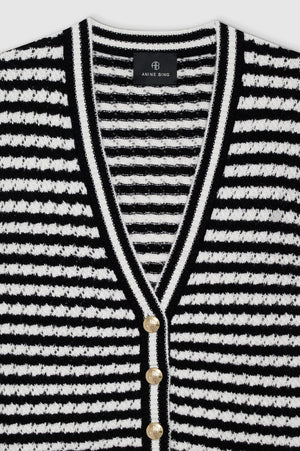Gwen Cardigan | Black and Ivory Stripe