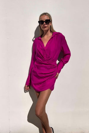 Gauge81 | Short Draped Silk Shirt Dress | AU 8
