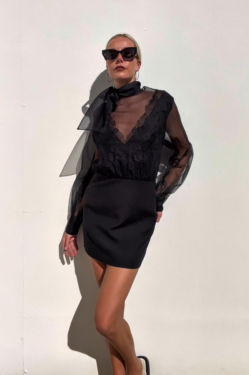Valentino | L/S Silk Chiffon Lace Mini Dress | AU 8
