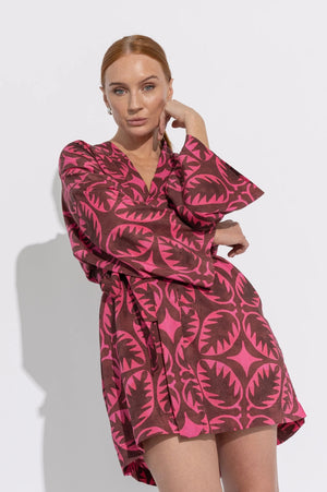 Raya Kimono Dress | Magenta Bloom