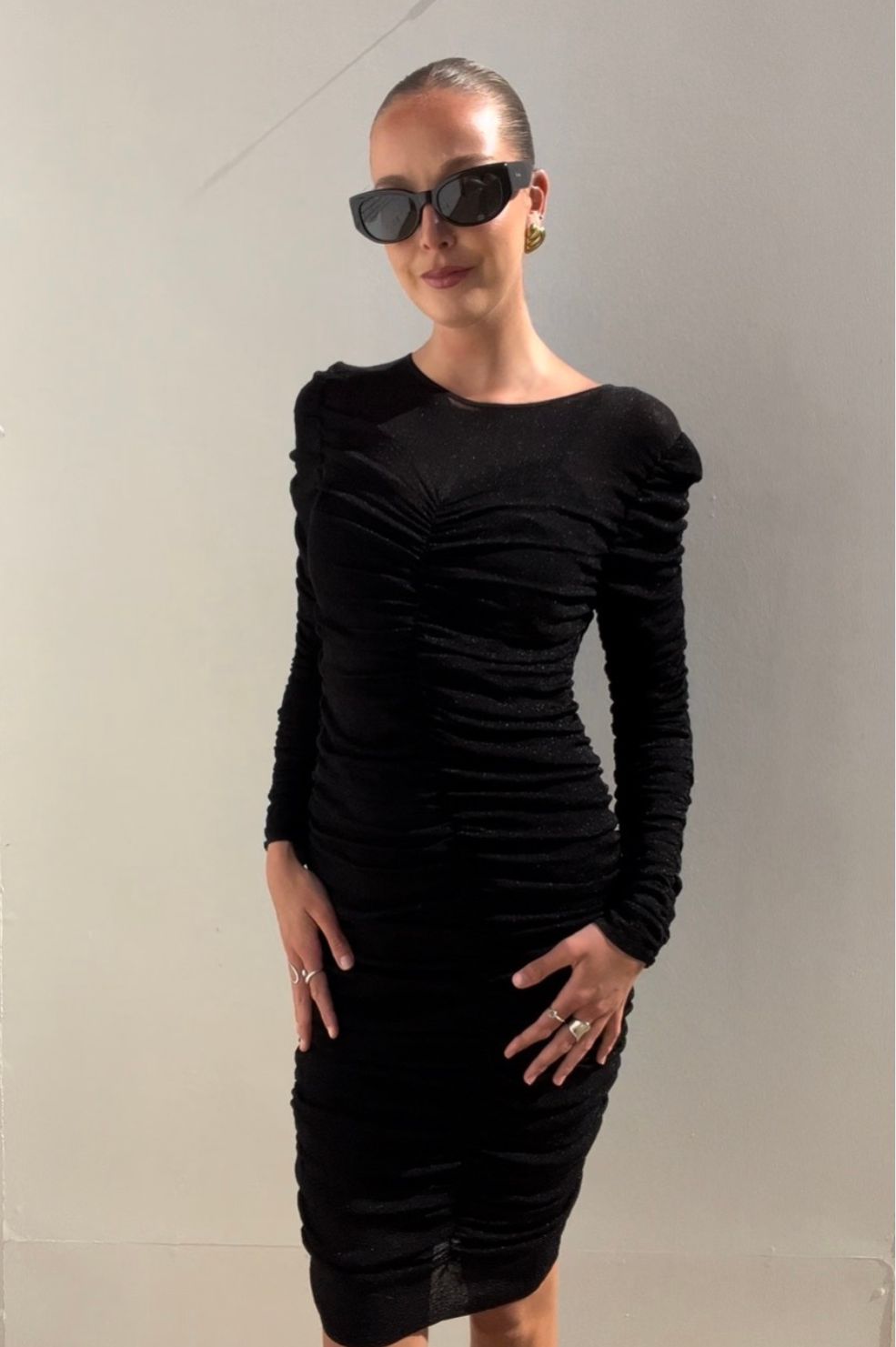 Scanlan Theodore | Sparkle Ruched Black L/S Dress | AU 10