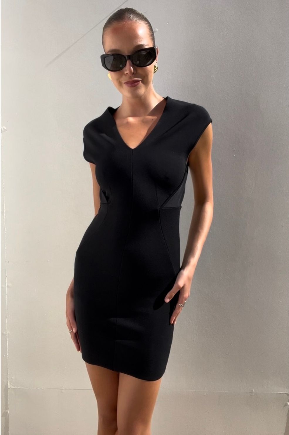 Alexander Wang |V-Neck Black Bodycon Mini Dress | AU 8