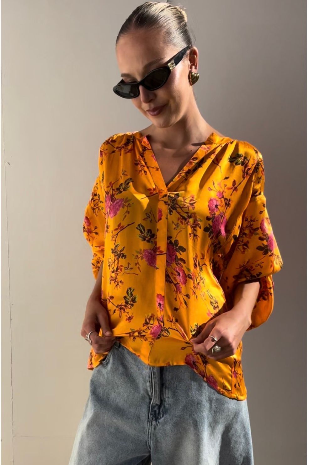 Lola | Orange Floral Silk Blouse | AU 10