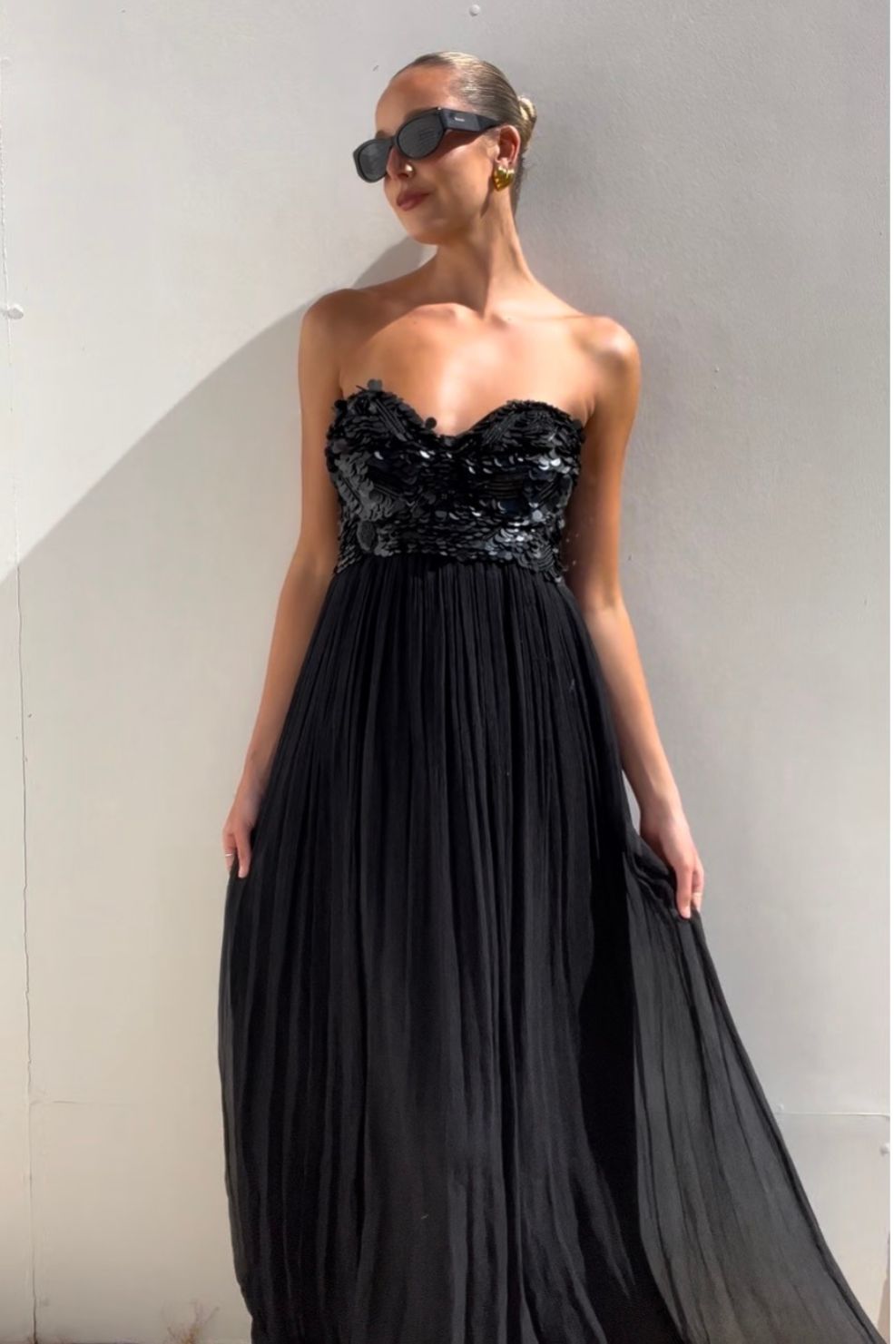 Rachel Gilbert | Black Strapless Gown with Sequin Bodice | AU 10