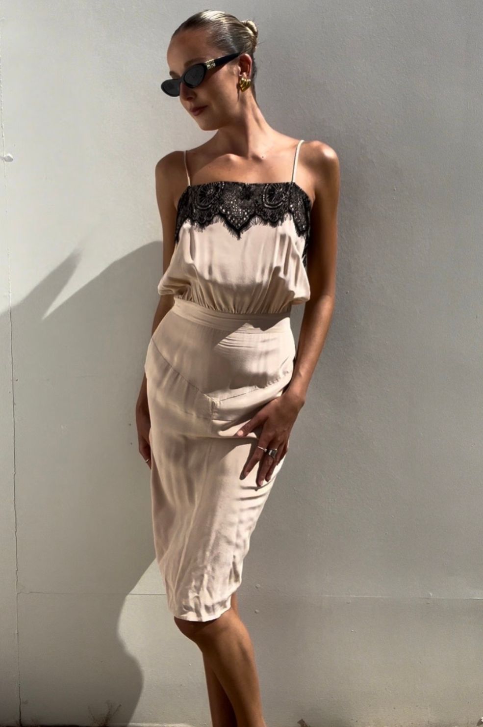 Flannel | Nude Silk and Lace Slip Dress | AU 8