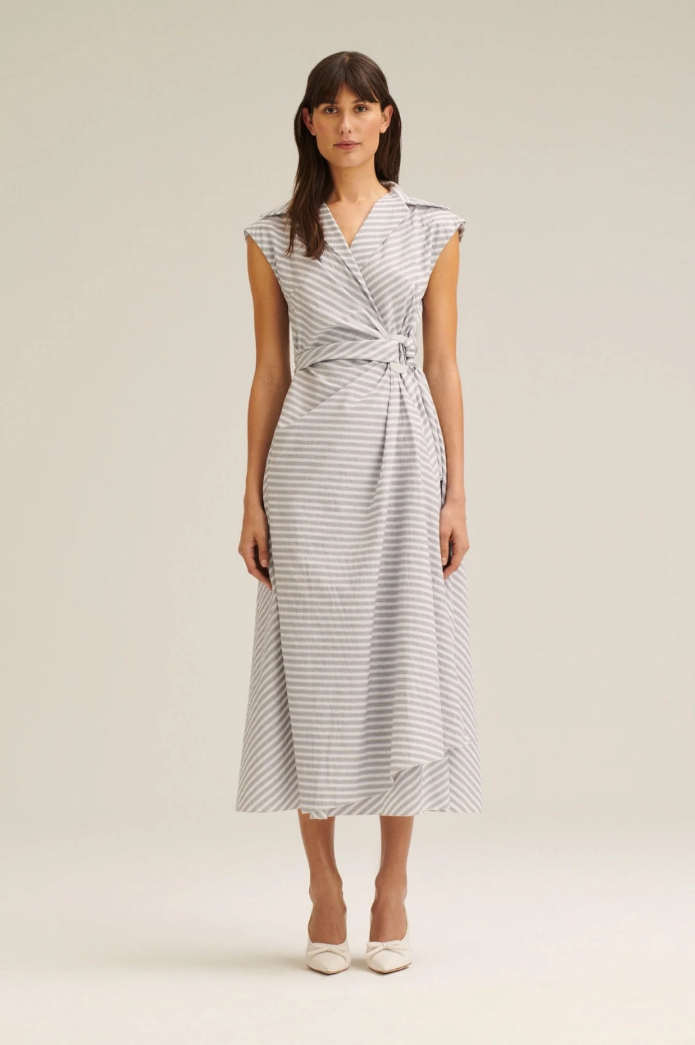 Scanlan Theodore | Stripe Wrap Dress Grey | AU 10