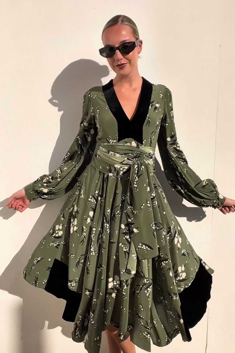 X Etro | Khaki Floral Silk & Velvet Dress | AU 8