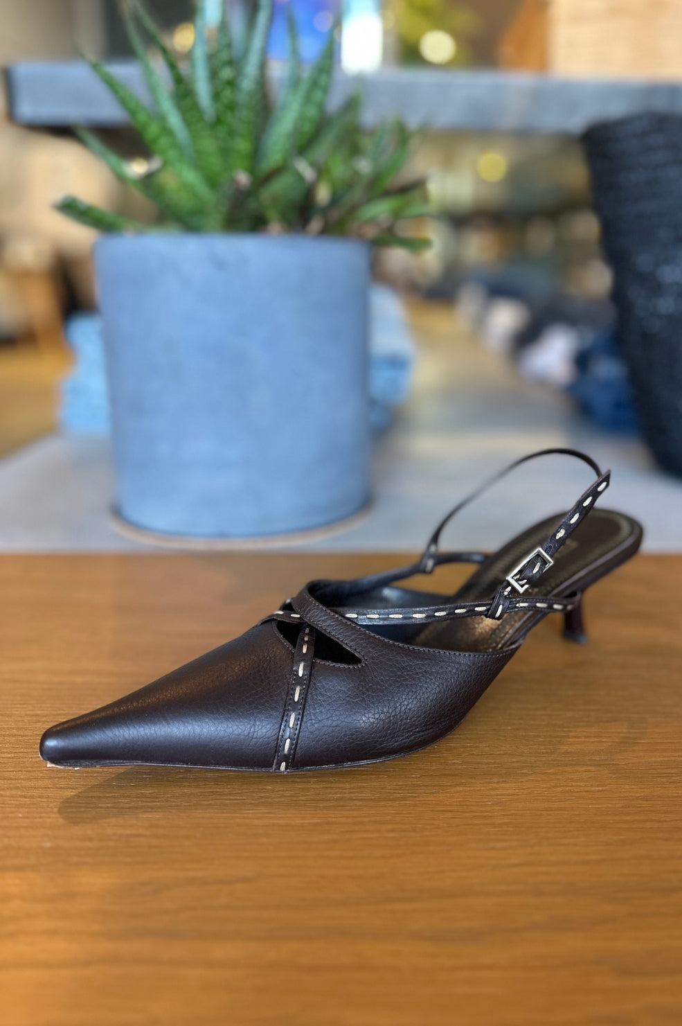 X Fendi | Chocolate Sling Back Kitten Heels | 40.5