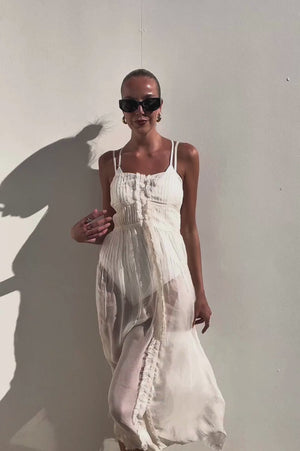 SIR | White Sheer Midi Dress | AU 8
