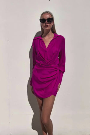 Gauge81 | Short Draped Silk Shirt Dress | AU 8