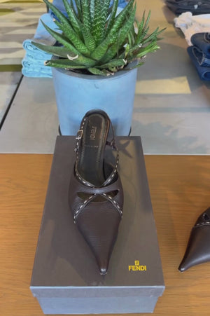 Fendi | Chocolate Sling Back Kitten Heels | 40.5