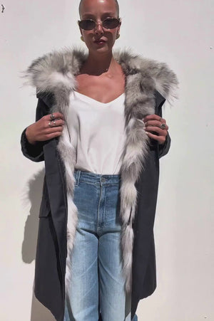 Yves Salomon | Long Iconic Cotton + Fur Parka Black | AU 6