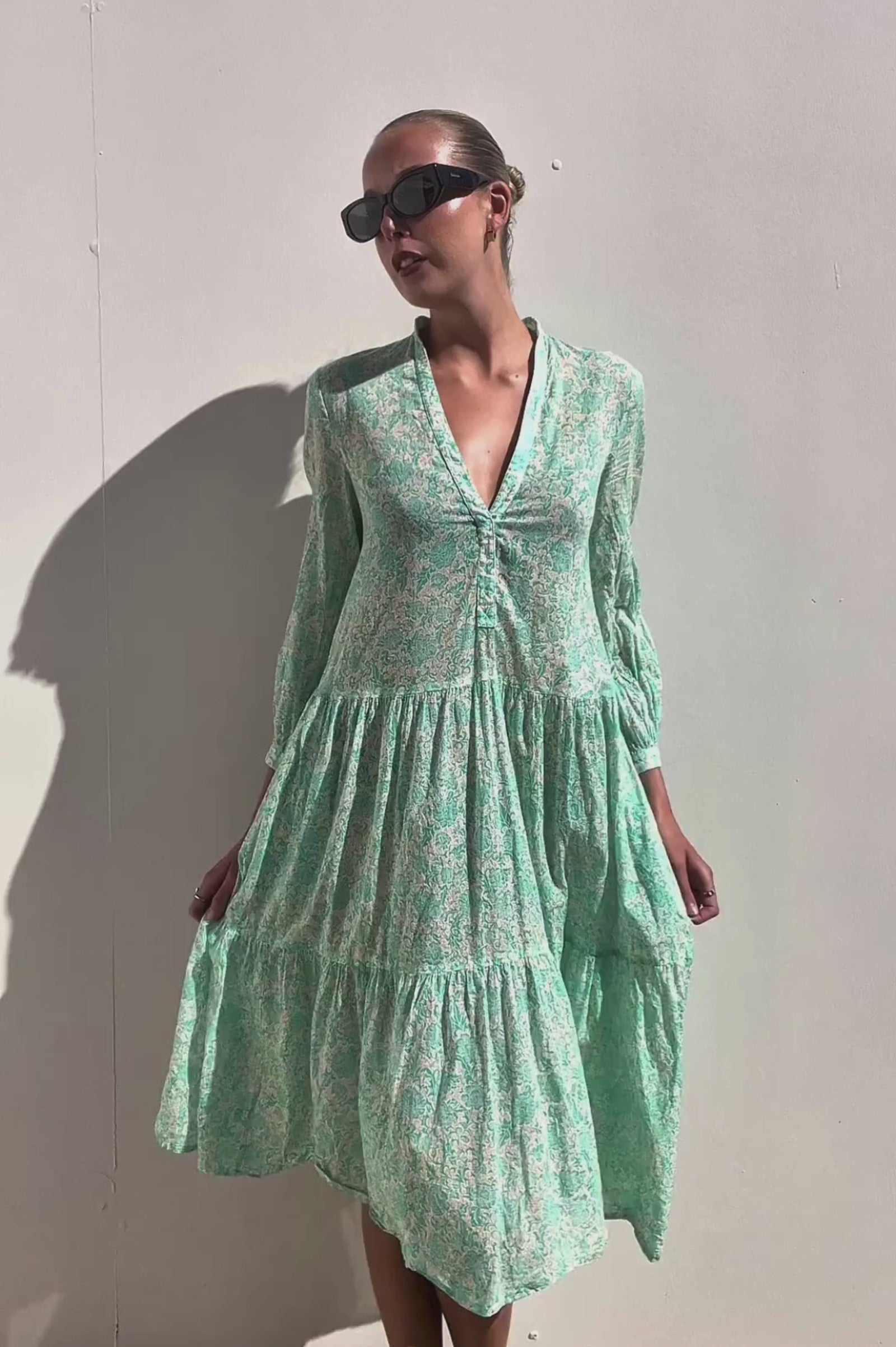 Scanlan Theodore | Aqua Batik Cotton Voile L/S Dress | AU 6