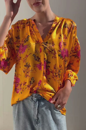 Lola | Orange Floral Silk Blouse | AU 10